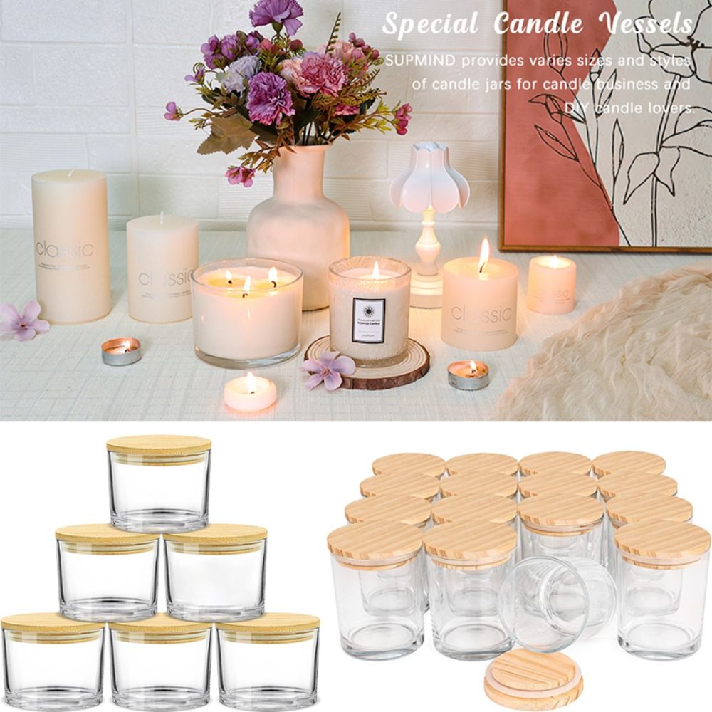 Candle Supplies Glass Jars - キャンドルを作るための透明なガラスキャンドルジャー、小さな透明なトレイ、広口、厚い、空、アロマテラピー