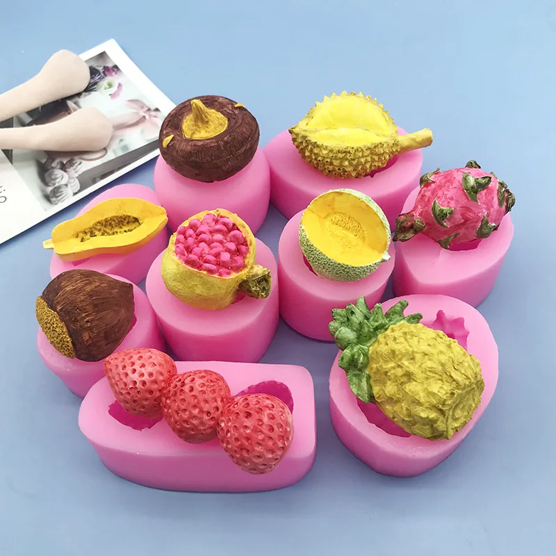 Candle Supplies Shop - DIY 3Dフルーツシリーズシリコンモールド、ザクロ栗フォンダンケーキ、チョコレートキャンドルモールド、キャンドル製造用品
