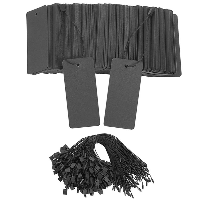 Kraft Hang Tag - 400セットの黒の値札、紐付きギフトタグ、安全ピン付き値札、黒のクラフト紙製ハングタグ