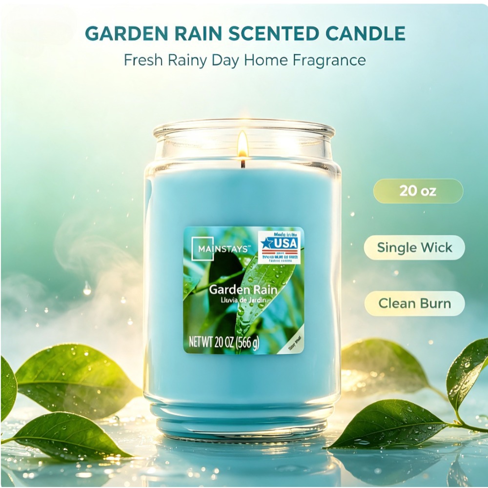 Candle Supplies Glass Jars - シングルウィック香り付きガラス瓶キャンドル 20オンス ガーデンレイン 長持ちするアロマセラピー ホームデコレーション フレグランスギフト
