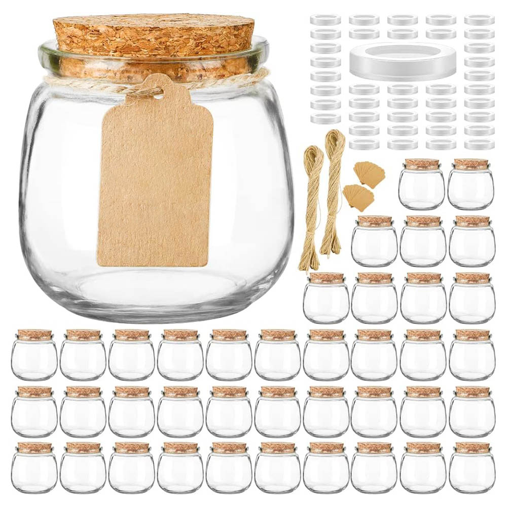 Candle Supplies Glass Jars - 200ml空キャンドルジャー（7オンス）、コルク蓋付き小型ガラス瓶、ハチミツPE蓋、結婚式の引き出物、DIYギフト、ベビーシャワー、スパイス用