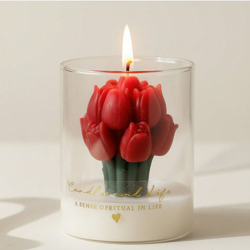 Candle Supplies Glass Jars - ガラス瓶入りチューリップキャンドル 装飾用フラワーキャンドル ホームルームデスクデコレーション ロマンチックな誕生日 バレンタインデーギフト 女性向け