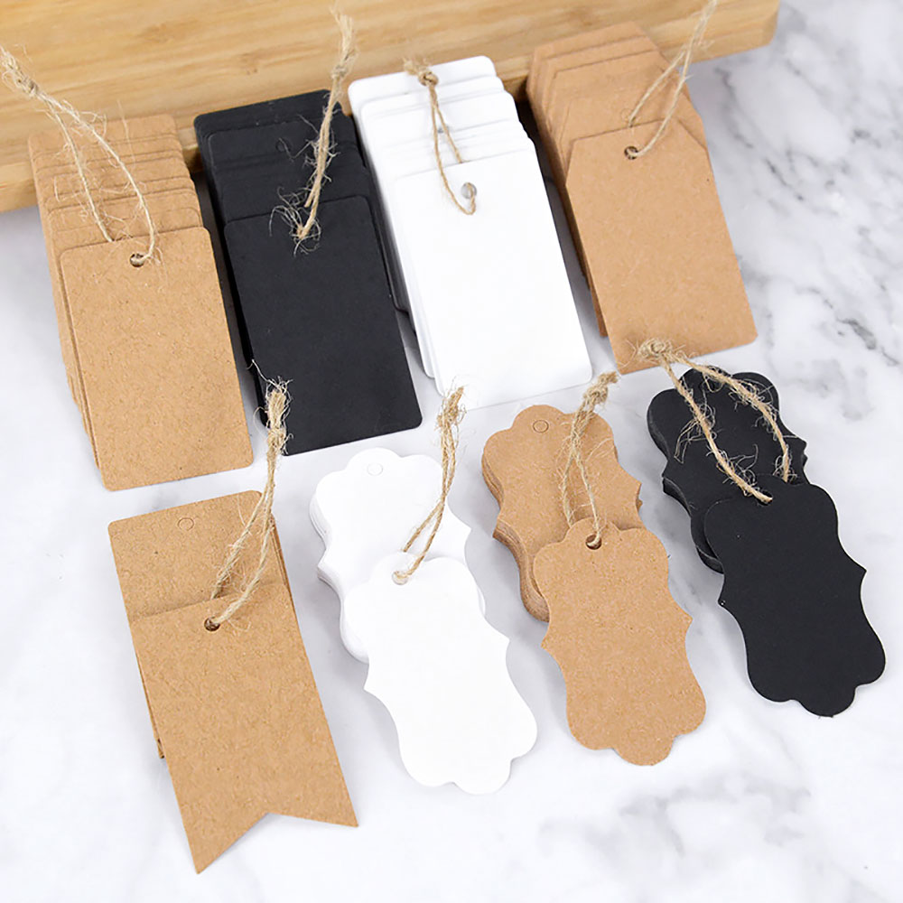 楽しい100個入りクラフト紙タグ、紐付き、手作り衣類ハングタ - Kraft Hang Tag のレビューと価格
