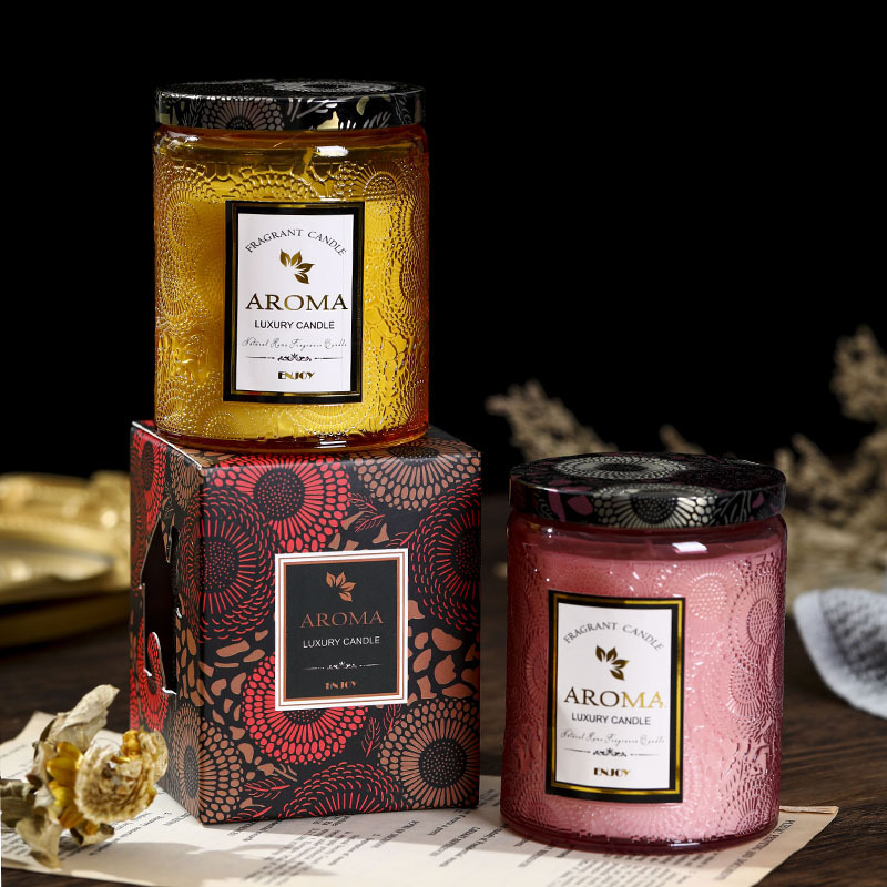 1PC 香り付きキャンドル クリエイティブエンボス加工ガラス - Candle Supplies Glass Jars のレビューと価格