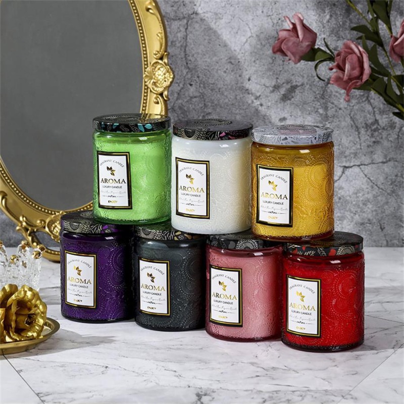 1PC 香り付きキャンドル クリエイティブエンボス加工ガラス - Candle Supplies Glass Jars のレビューと価格
