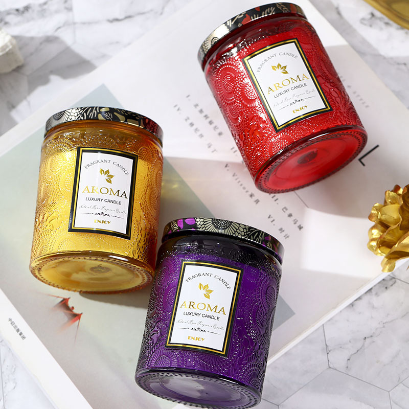 1PC 香り付きキャンドル クリエイティブエンボス加工ガラス - Candle Supplies Glass Jars のレビューと価格