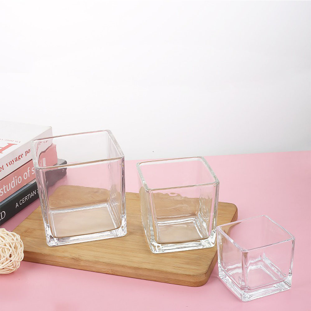 幾何学正方形燭台香キャンドル瓶用品透明ガラス家の寝室のデスク - Candle Supplies Glass Jars のレビューと価格