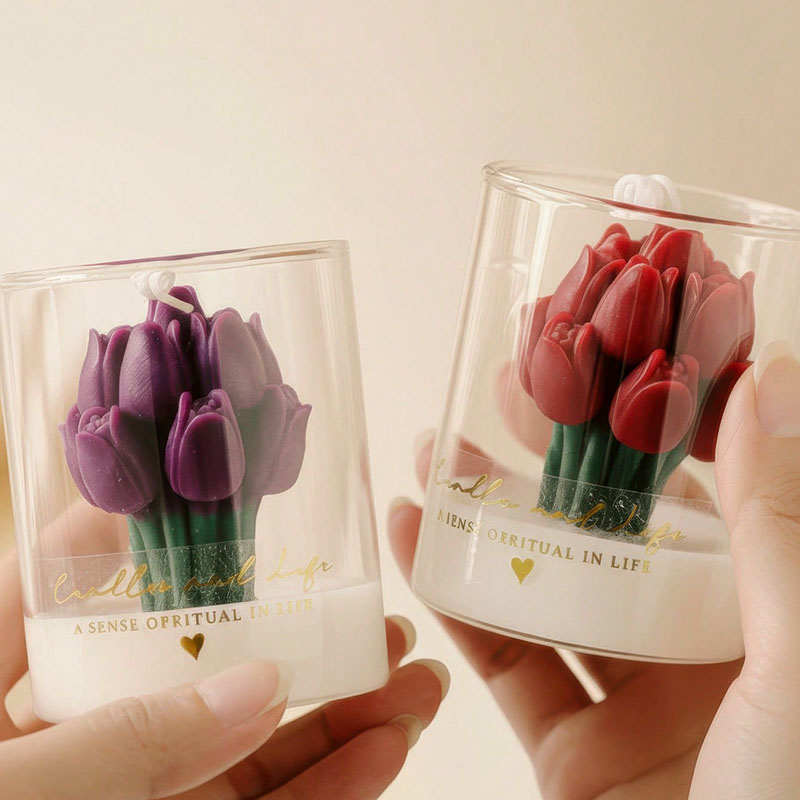 ガラス瓶入りチューリップキャンドル 装飾用フラワーキャンドル - Candle Supplies Glass Jars のレビューと価格