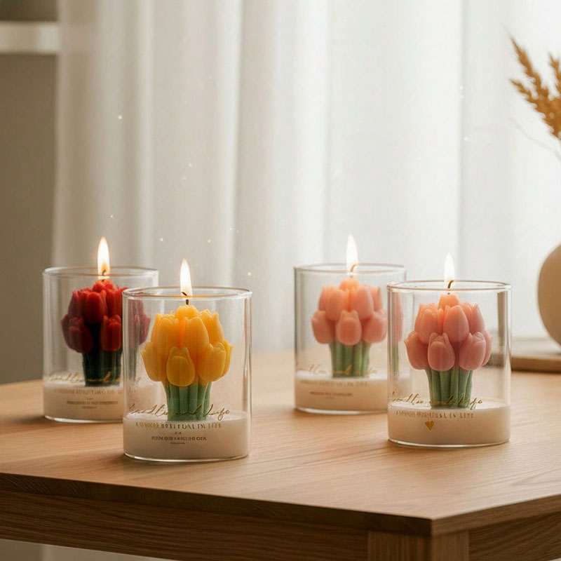 ガラス瓶入りチューリップキャンドル 装飾用フラワーキャンドル - Candle Supplies Glass Jars のレビューと価格