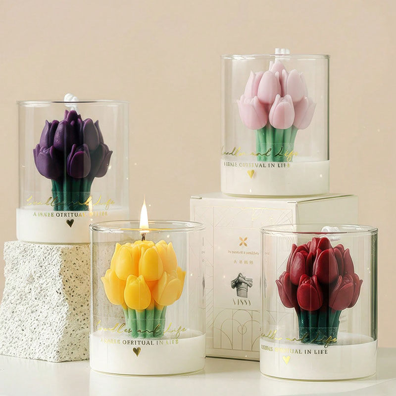 ガラス瓶入りチューリップキャンドル 装飾用フラワーキャンドル - Candle Supplies Glass Jars のレビューと価格